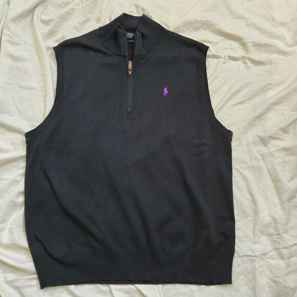 Polo Ralph Lauren Sweater Vest Size L Navy Blue Pima Cotton Purple Logo - Picture 7 of 13